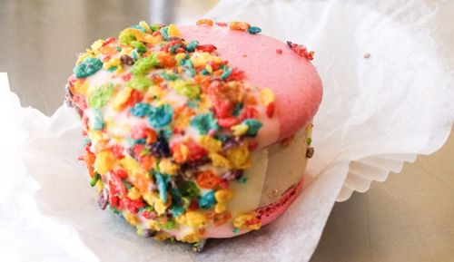 Close-up of multi colored candies in plate