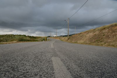 Country road against cloudy sky