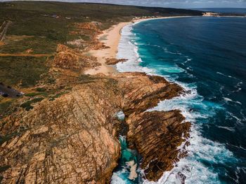 High angle view of rocks on beach