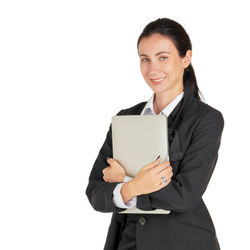 Portrait of a smiling young man against white background