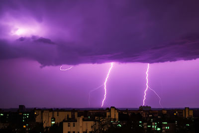 Illuminated cityscape against sky at night