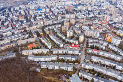 Aerial view a residential area with flat of blocks built in the communism. cluj napoca, romania