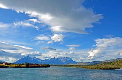 Scenic view of sea against blue sky