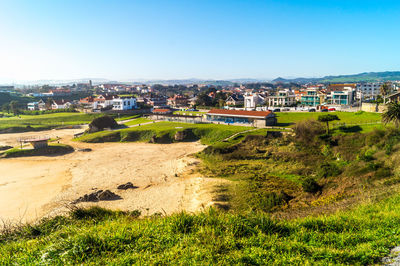 View of townscape against clear sky