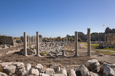 Old ruins of ancient temple of tyche at side in turkey