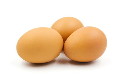 Close-up of eggs against white background