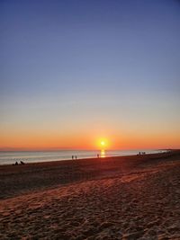 Scenic view of sea against clear sky during sunset