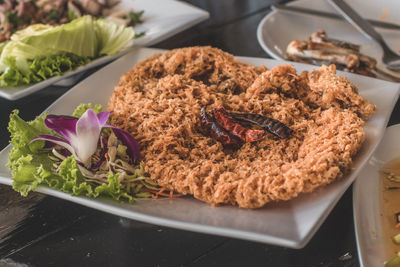 Close-up of meal served in plate