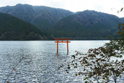 Scenic view of lake by mountain