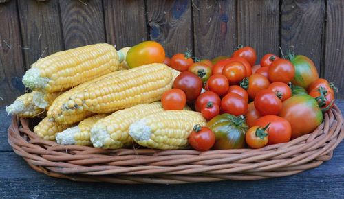 Close-up of tomatoes in basket