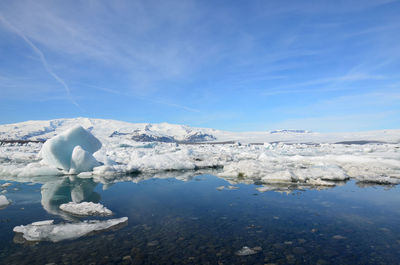 Stunning view of icebergs and ice melt in the south of iceland.