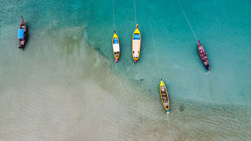 High angle view of people in sea