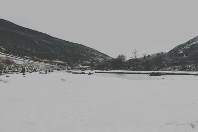 Scenic view of snowy landscape against clear sky