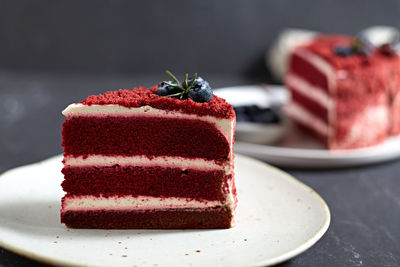 Close-up of cake in plate on table