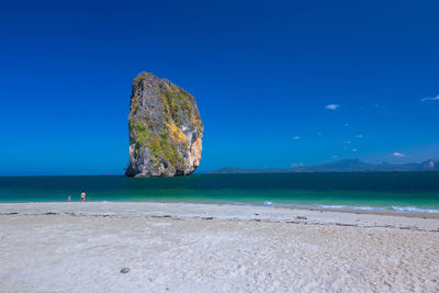 Scenic view of beach against clear blue sky