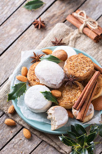 High angle view of dessert on table