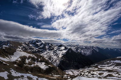 Scenic view of snowcapped mountains against sky