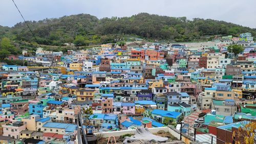 High angle view of townscape against sky