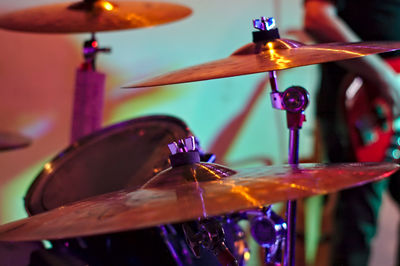 Close-up of cymbals and drum