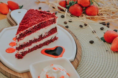 Close-up of strawberries in plate on table