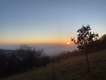 Scenic view of field against sky during sunset