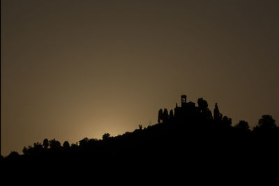 Silhouette buildings against clear sky during sunset