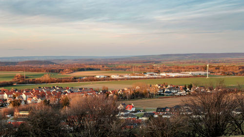 High angle view of townscape against sky