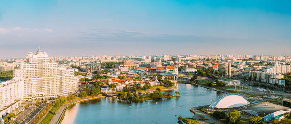 High angle view of buildings in city