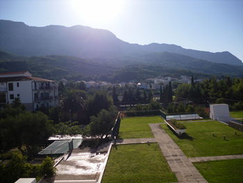 High angle view of townscape against sky