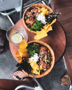 High angle view of food on table