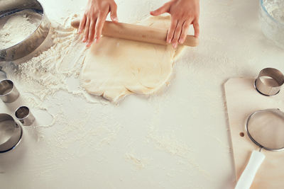 High angle view of woman preparing food at home