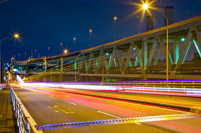 Light trails on road at night