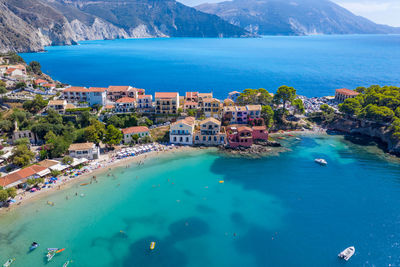 High angle view of boats on beach