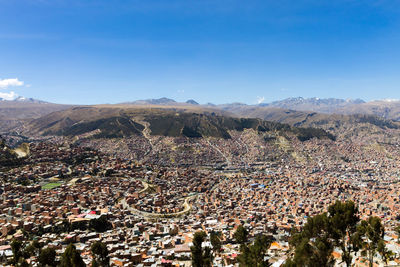 High angle shot of townscape against sky