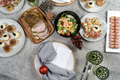 High angle view of food on table