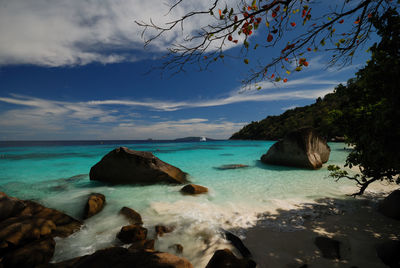 Scenic view of sea against cloudy sky
