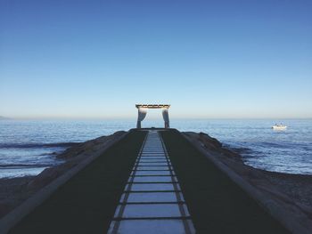 Scenic view of sea against clear blue sky