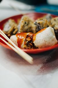 Close-up of food in plate on table