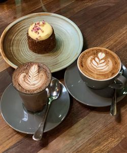 High angle view of coffee on table