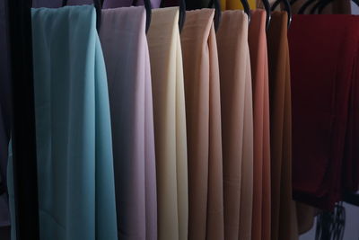 Row of multi colored textile in store