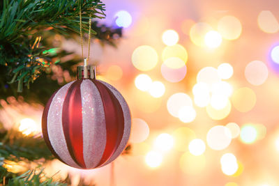 Close-up of illuminated christmas tree