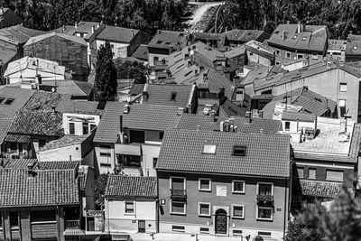 High angle view of buildings in city