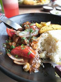 High angle view of meal served in plate