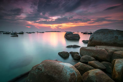 Scenic view of sea against sky during sunset