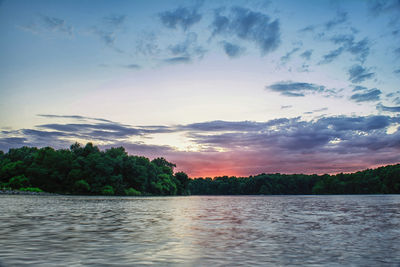 Scenic view of lake against sky during sunset