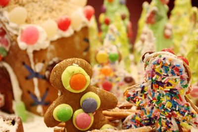 Close-up of decorated gingerbread cookies