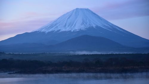 Scenic view of snowcapped mountains against sky during winter