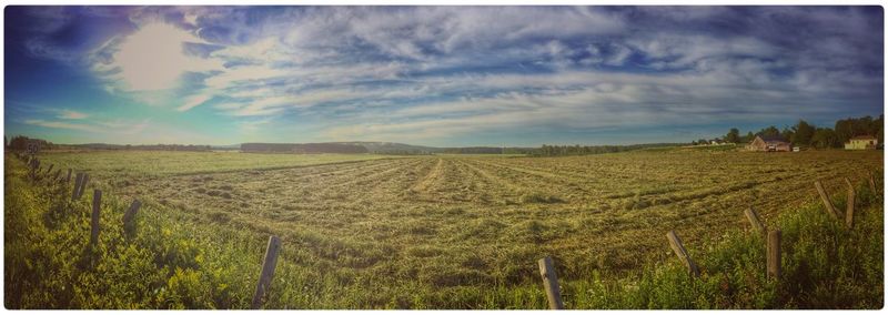 Scenic view of field against cloudy sky