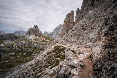 Low angle view of rock formations against sky