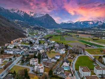 Aerial view of vaduz, the capital of liechtenstein